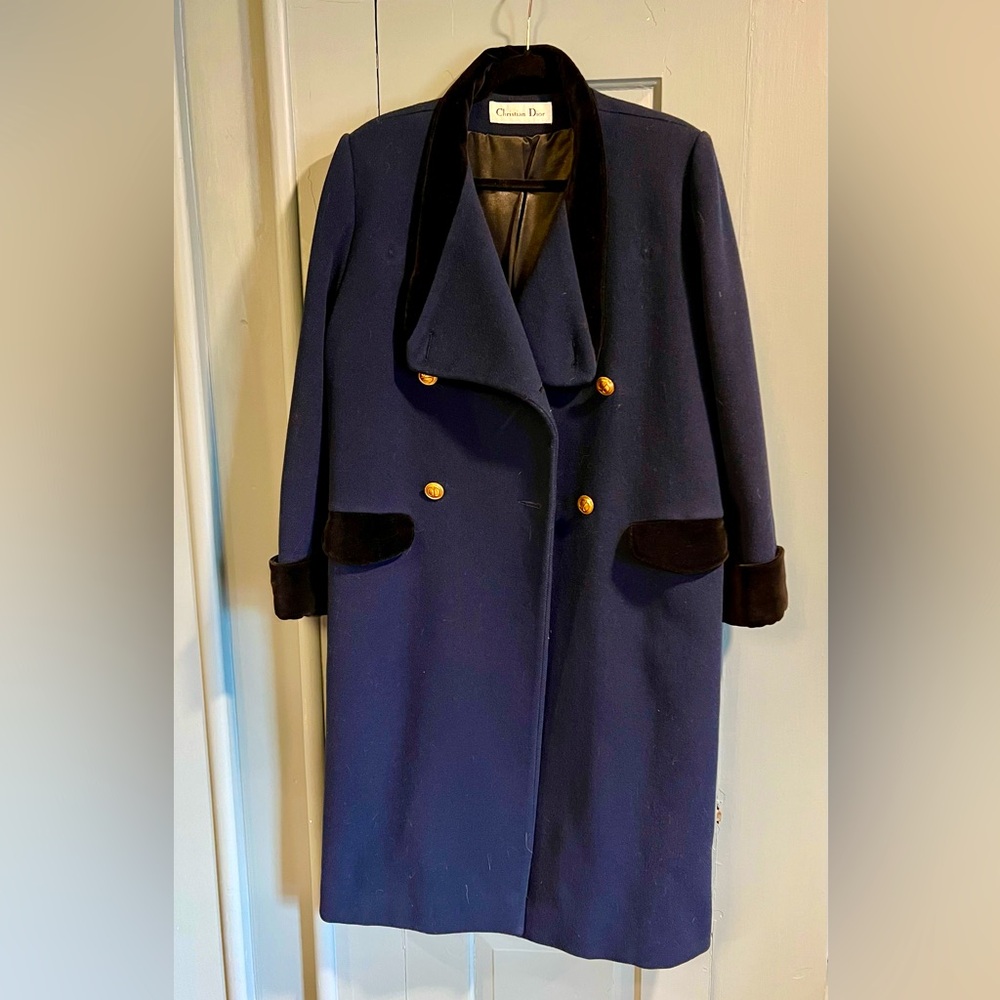 CHRISTIAN DIOR vintage pea wool and velvet pea coat